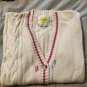 NWOT Kerri Rosenthal Cream and Pink Cardigan with Ribbed Texture